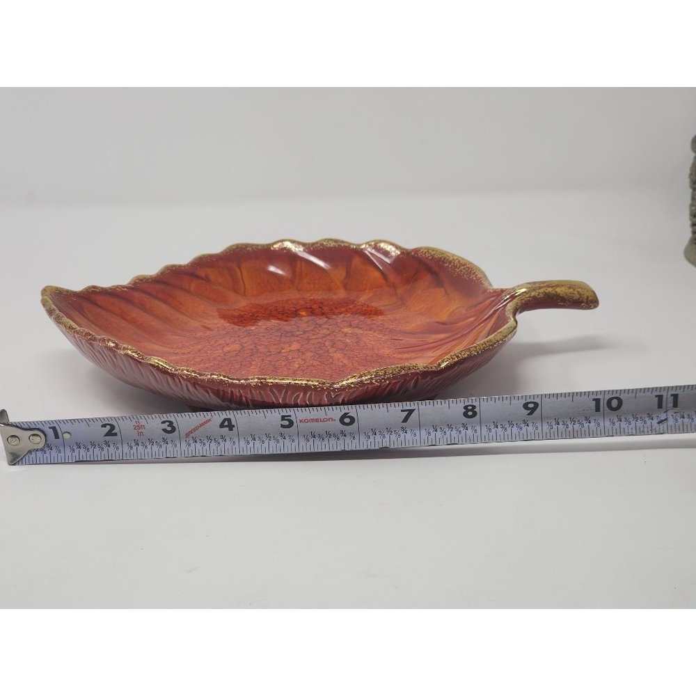 Ceramic‎ Dish Orange Leaf Shaped With Gold Trim Fall Colors - Picture 7 of 9
